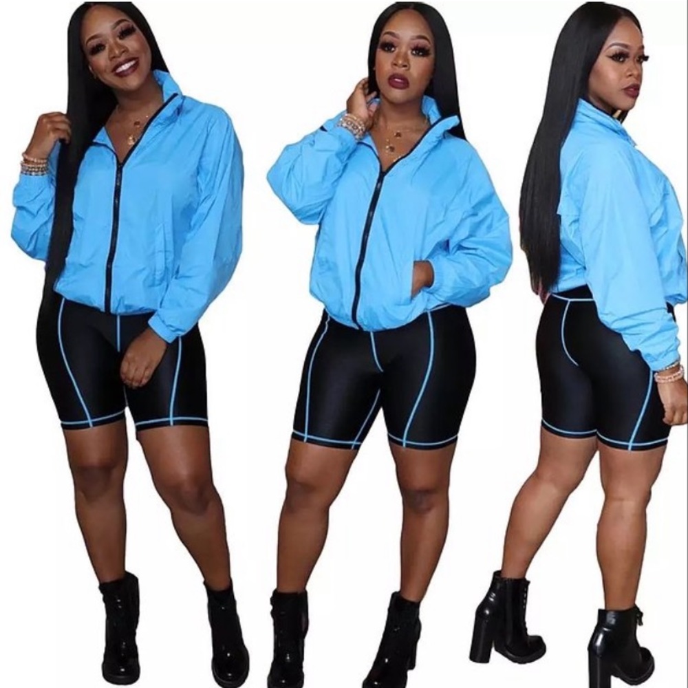 🌸 Blue Windbreaker And Shorts Set